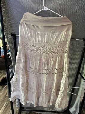 Boho Crochet Tiered Maxi Skirt - Cream